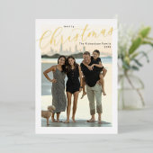 Gold foil Merry-kerstscript modern Folie Feestdagenkaart (Staand Voorkant)