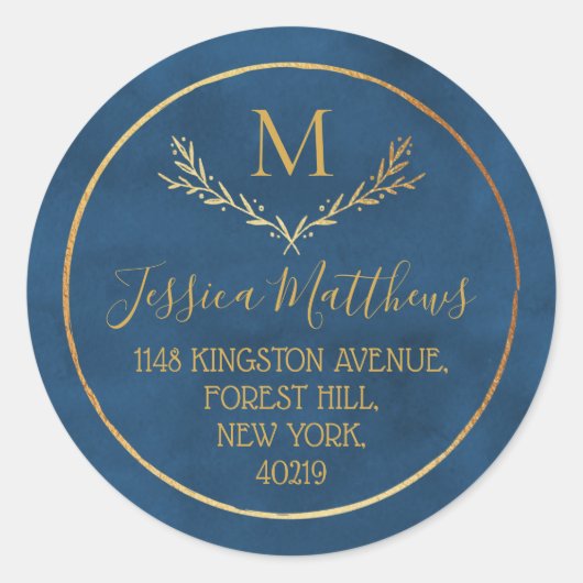 Gold Foil met aangepast monogram retouradres Ronde Sticker (Voorkant)