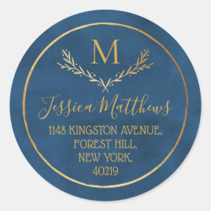 Gold Foil met aangepast monogram retouradres Ronde Sticker