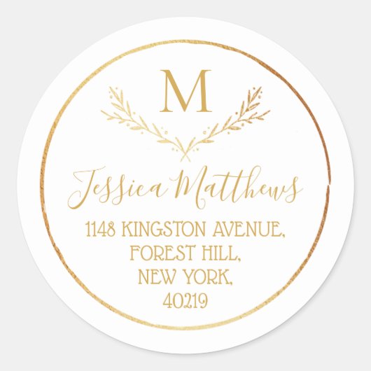 Gold Foil met aangepast monogram retouradres Ronde Sticker (Voorkant)