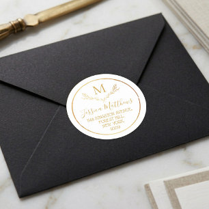 Gold Foil met aangepast monogram retouradres Ronde Sticker