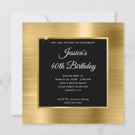 Gold Foil met zwarte bekleding 40e verjaardag Kaart (Voorkant)