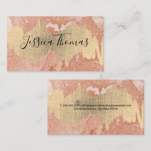 Gold Foil Metallic Scribble | Oranje marmer Visitekaartje (Voorkant / Achterkant)