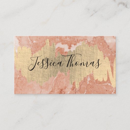 Gold Foil Metallic Scribble | Oranje marmer Visitekaartje (Voorkant)
