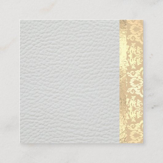 Gold Foil Metallic Trim Damask White Leather Vierkante Visitekaartje (Achterkant)