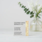 Gold Foil Metallic Trim Damask White Leather Vierkante Visitekaartje (Staand voorkant)