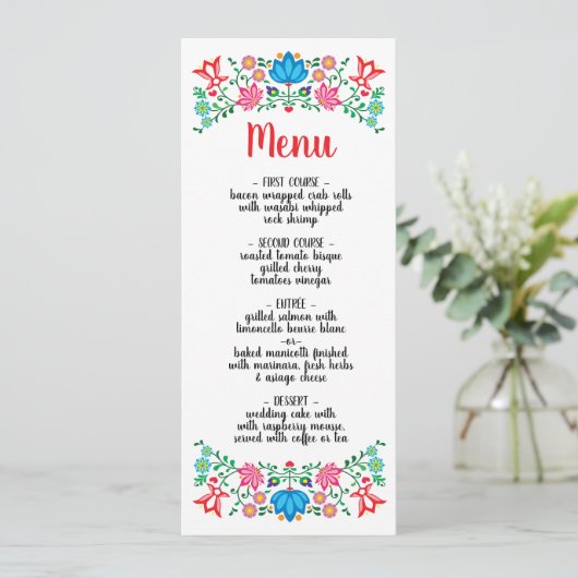 Gold Foil Mexican Floral Wedding-menukaart Menu (Staand voorkant)