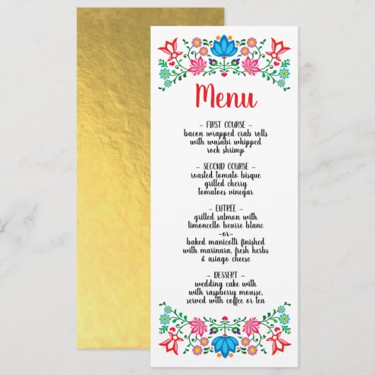 Gold Foil Mexican Floral Wedding-menukaart Menu (Voorkant / Achterkant)