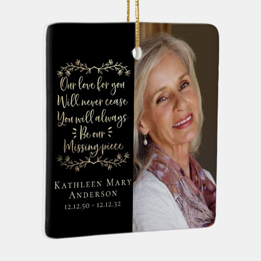 Gold Foil Missing Piece Memorial Foto Keepslag Keramisch Ornament (Rechts)