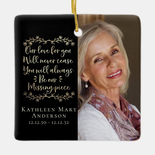 Gold Foil Missing Piece Memorial Foto Keepslag Keramisch Ornament (Voorkant)