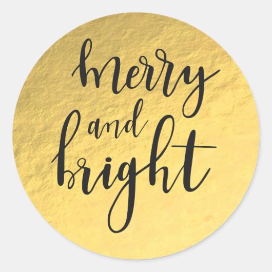 Gold Foil Modern Glam Glamor MERRY & BRIGHT Favor Ronde Sticker (Voorkant)