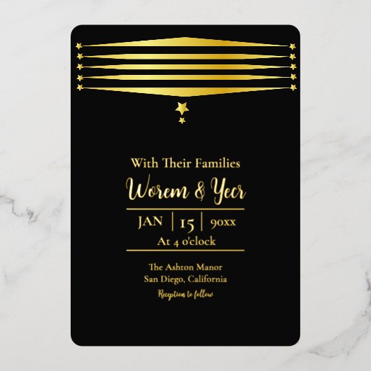 Gold Foil Modern Luxury Vector Invitation Kaart (Voorkant)