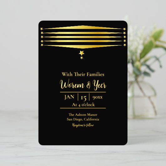 Gold Foil Modern Luxury Vector Invitation Kaart (Staand Voorkant)
