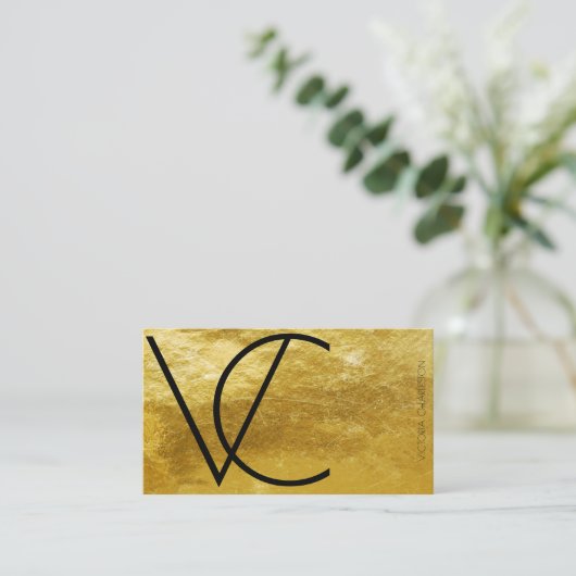 Gold Foil Moderne Initialen Simple Visitekaartje (Staand voorkant)