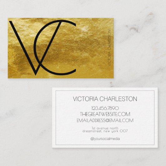 Gold Foil Moderne Initialen Simple Visitekaartje (Voorkant / Achterkant)