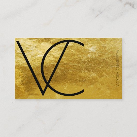 Gold Foil Moderne Initialen Simple Visitekaartje (Voorkant)