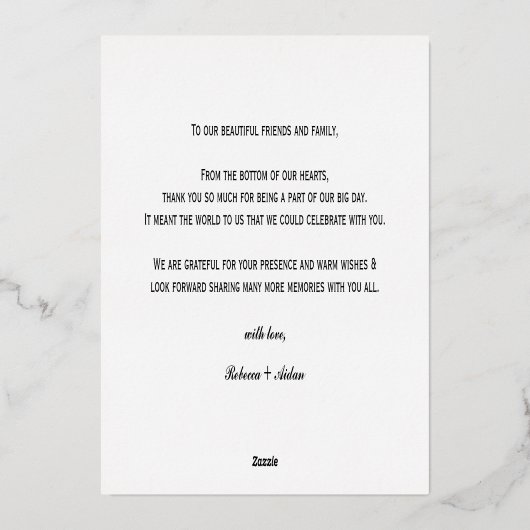 Gold foil monimaal script bruiloft bedankt folie uitnodiging (Achterkant)
