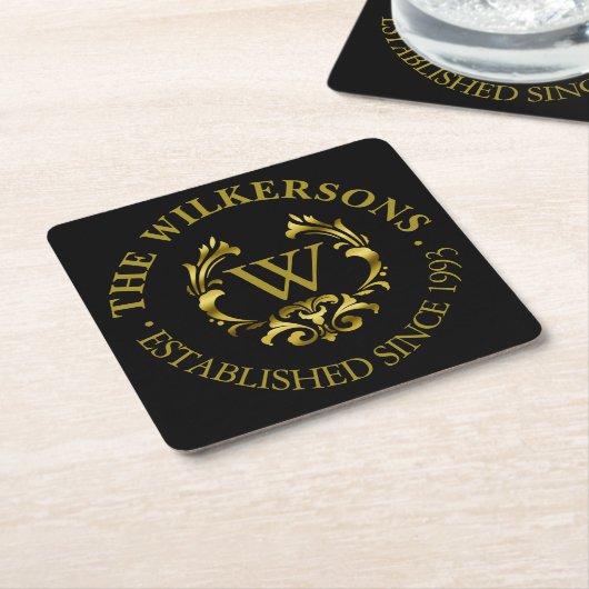 Gold Foil Monogram Embleem | Kies uw kleur Kartonnen Onderzetters (Schuin)