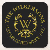 Gold Foil Monogram Embleem | Kies uw kleur Kartonnen Onderzetters (Voorkant)