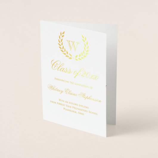 Gold Foil Monogram Foto College Graduatie Folie Kaarten (Voorkant)