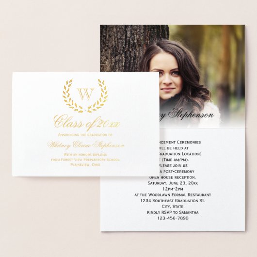 Gold Foil Monogram Foto College Graduatie Folie Kaarten (Display)