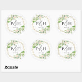 Gold Foil Monogram Geometric Greenery Wedding Ronde Sticker (Vel)