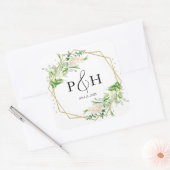 Gold Foil Monogram Geometric Greenery Wedding Vierkante Sticker (Envelop)