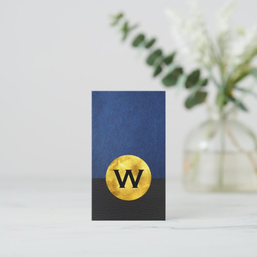 Gold Foil Monogram | Lederkleurblok Visitekaartje (Staand voorkant)