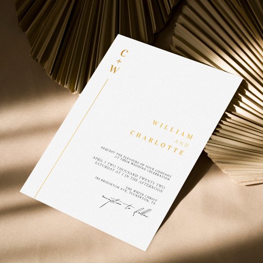 Gold Foil Monogram Minimalist Weddenschap Folie Uitnodiging