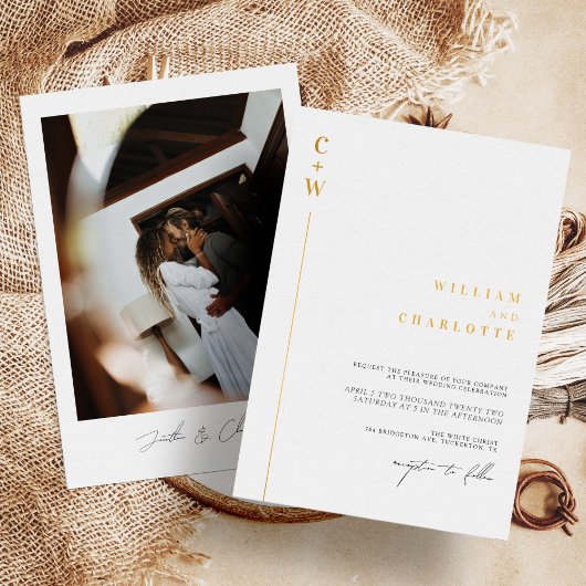 Gold Foil Monogram Minimalist Weddenschap Folie Uitnodiging