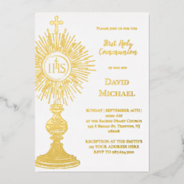 Gold foil monstrance | First Holy Communion Folie Uitnodiging