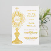 Gold foil monstrance | First Holy Communion Folie Uitnodiging (Staand Voorkant)