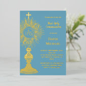 Gold foil monstrance First Holy Communion Folie Uitnodiging (Staand Voorkant)