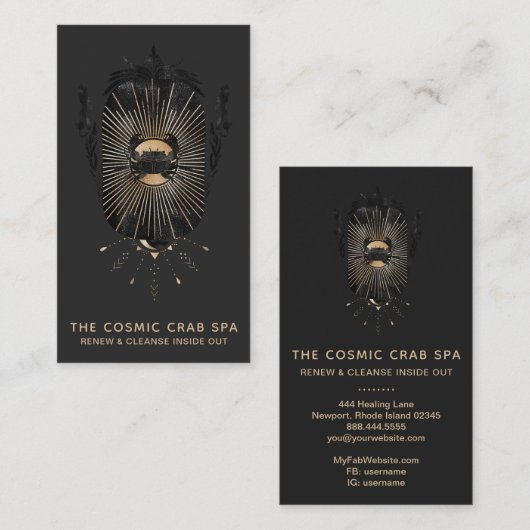 *~* Gold Foil Moon Crab Celestial Mermaids Visitekaartje (Voorkant / Achterkant)