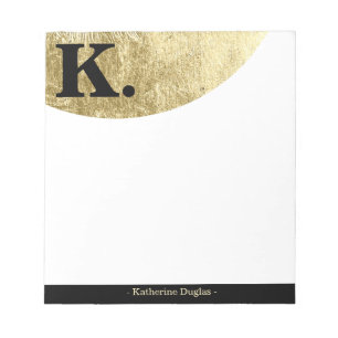 Gold Foil Moon op Black Monogram Initiaal Luxury Notitieblok