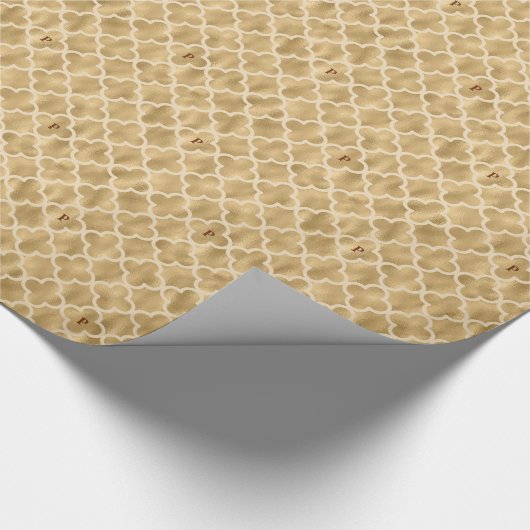 Gold Foil Moroccan Trellis Monogrammed Kerstmis Cadeaupapier (Hoek)
