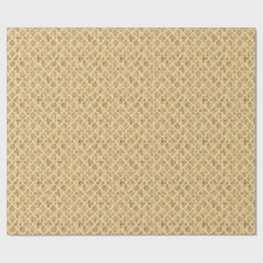 Gold Foil Moroccan Trellis Monogrammed Kerstmis Cadeaupapier (Vlak)