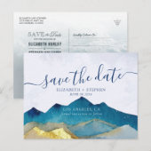 Gold Foil Mountains Weddenschap Foto Save the Date Aankondigingskaart (Voorkant / Achterkant)