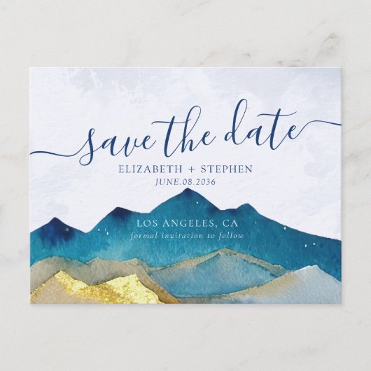 Gold Foil Mountains Weddenschap Foto Save the Date Aankondigingskaart (Voorkant)