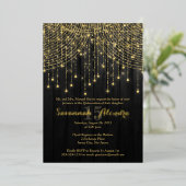 Gold Foil Name - Black, Gold Quinceañera Invite Folie Uitnodiging (Staand Voorkant)