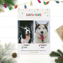 Gold Foil Naughty of Nice Two Dog Photo Card
