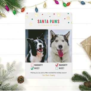 Gold Foil Naughty of Nice Two Dog Photo Card Folie Feestdagenkaart