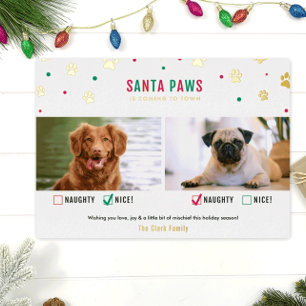 Gold Foil Naughty of Nice Two Dog Photo Card Folie Feestdagenkaart