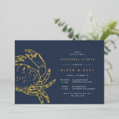Gold Foil Nautical Crab Rehearsal Dinner Folie Uitnodiging (Staand Voorkant)