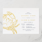 Gold Foil Nautical Crab Rehearsal Dinner Folie Uitnodiging (Voorkant)