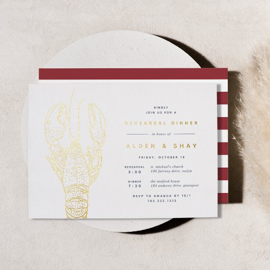 Gold Foil Nautical Crab Rehearsal Dinner Folie Uitnodiging