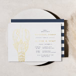 Gold Foil Nautical Lobster Rehearsal Dinner Folie Uitnodiging<br><div class="desc">Eenvoudige maar verbluffende nautische repetities uit het avondeten zijn voorzien van een nauwgezette kreeftenillustratie in het opvallen van de gouden folie,  waarbij de details van je evenement rechts zijn afgestemd. De namen van je gast of gasten op erewoord staan in gouden folie voor een chic finishing touch.</div>