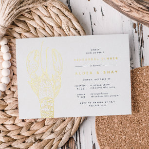 Gold Foil Nautical Lobster Rehearsal Dinner Folie Uitnodiging