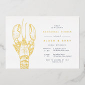 Gold Foil Nautical Lobster Rehearsal Dinner Folie Uitnodiging (Voorkant)
