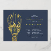 Gold Foil Nautical Lobster Rehearsal Dinner Folie Uitnodiging (Voorkant)